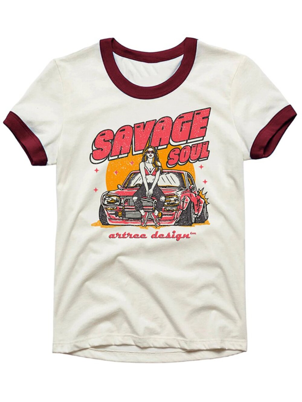 Ringer T Shirt Vintage Retro Off White Racing Car Ringer Shirt Muscle Car